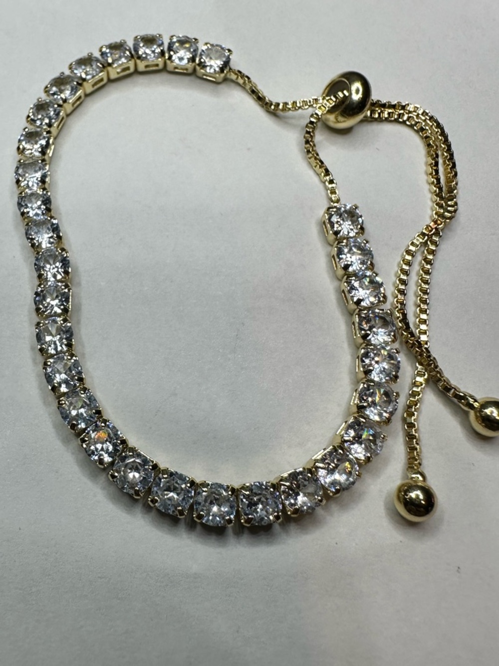 Gold Plated Cubic Zirconia Tennis Slider Bolo Bracelet - Picture 9 of 14